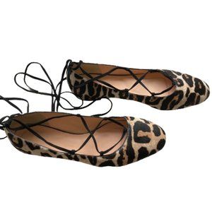 J. Crew Collection, Lace-Up Flats Leopard Calf Hair, Excellent UC, sz. 11